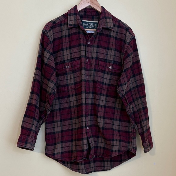 Field & Stream Heavy Flannel Long Sleeve Plaid Button Up 100% Woven Cotton Shirt - Picture 1 of 17